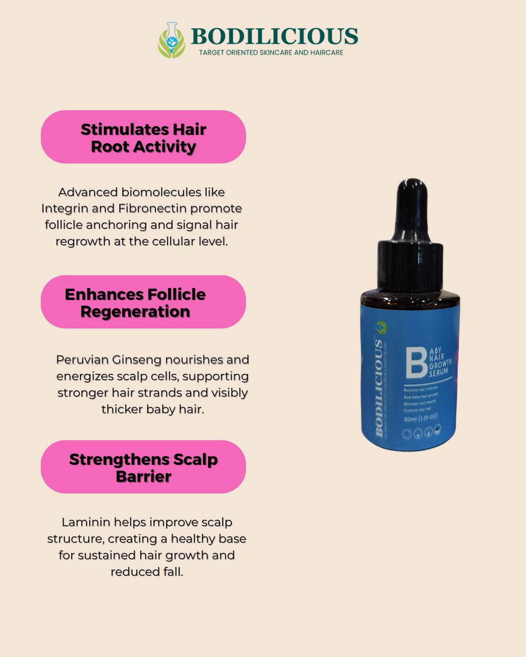 Bodilicious Baby Hair Growth Serum | Nourishing Scalp Tonic  For New Hairs
