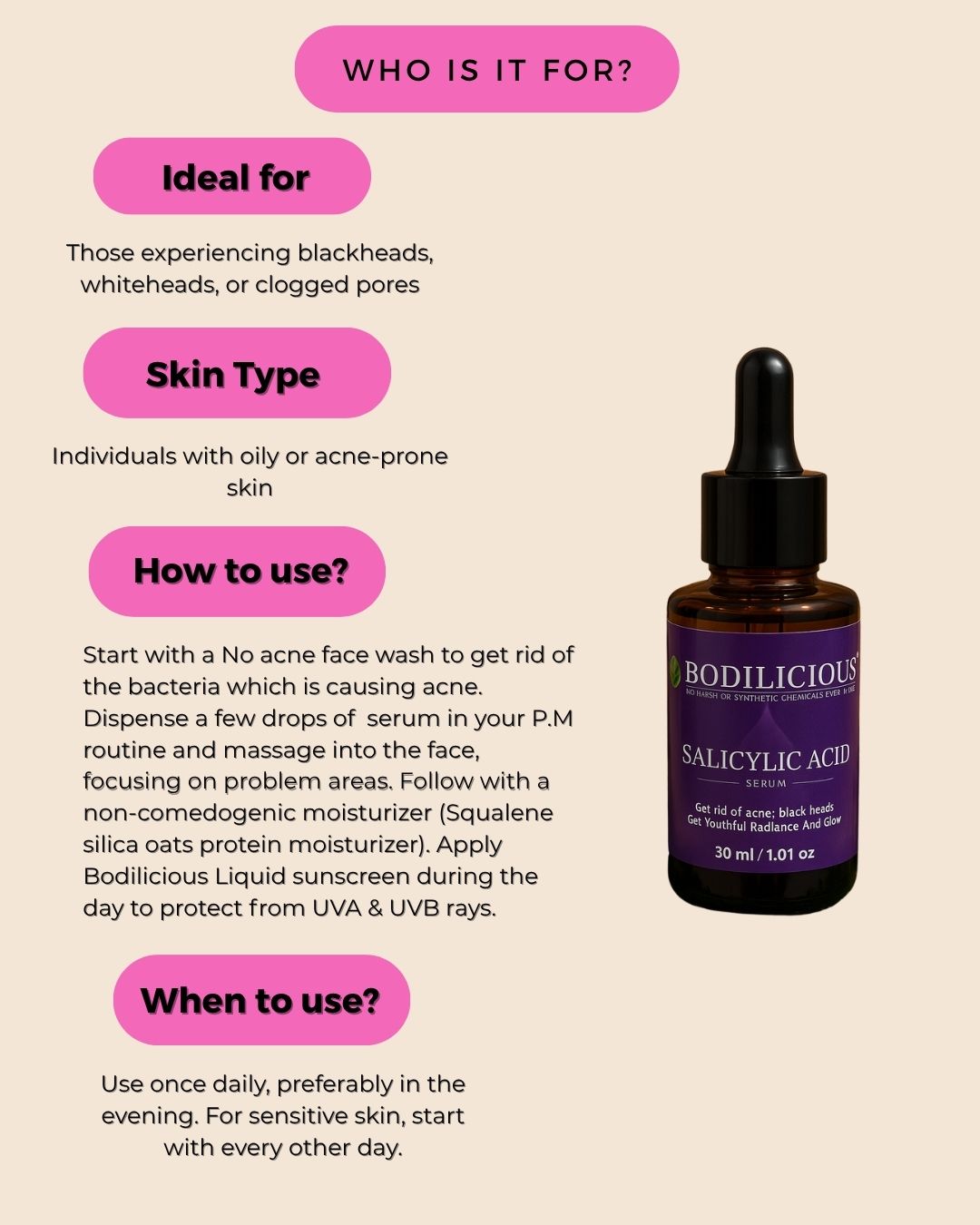 Bodilicious Salicylic Acid Serum | Fights Active Acne, Blackheads & Clear Pores.