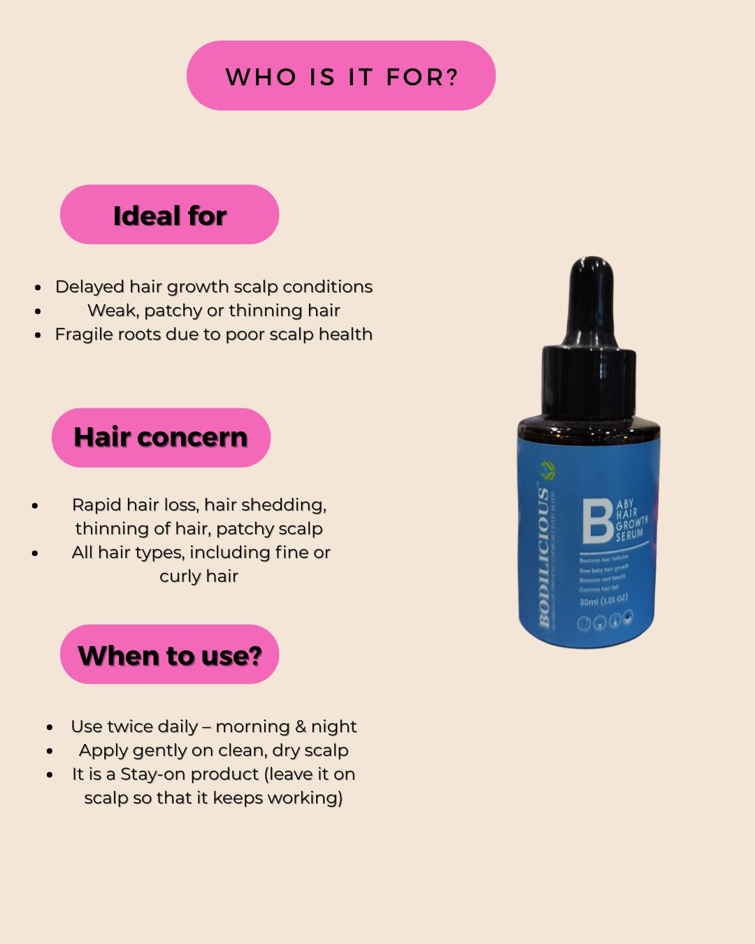 Bodilicious Baby Hair Growth Serum | Nourishing Scalp Tonic  For New Hairs