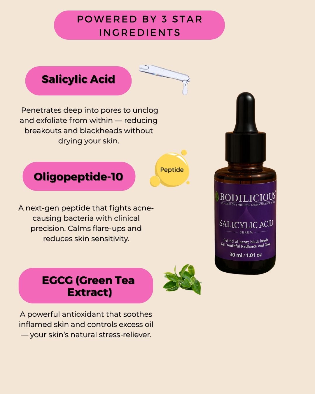 Bodilicious Salicylic Acid Serum | Fights Active Acne, Blackheads & Clear Pores.