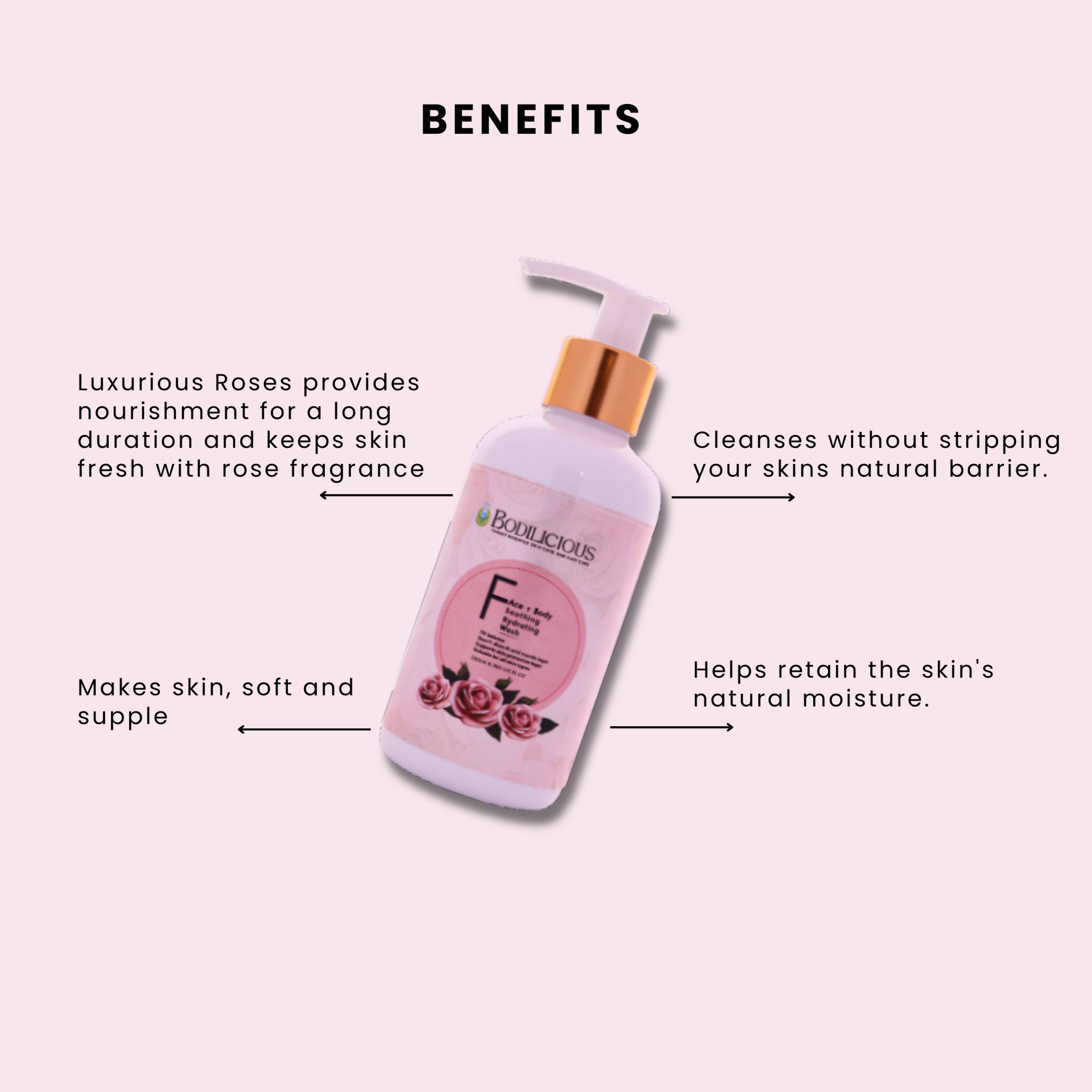 Bodilicious Rose Face and Body Wash | Infuses  Radiance and Refreshment Into Your Skin.